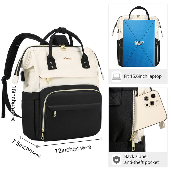 LOVEVOOK Laptop Backpack Women 15.6 inch, Work Bags for Womens, School Computer Bag with USB Port for Business College Travel, Rucksack for Teacher Nurse,BeigeGrey