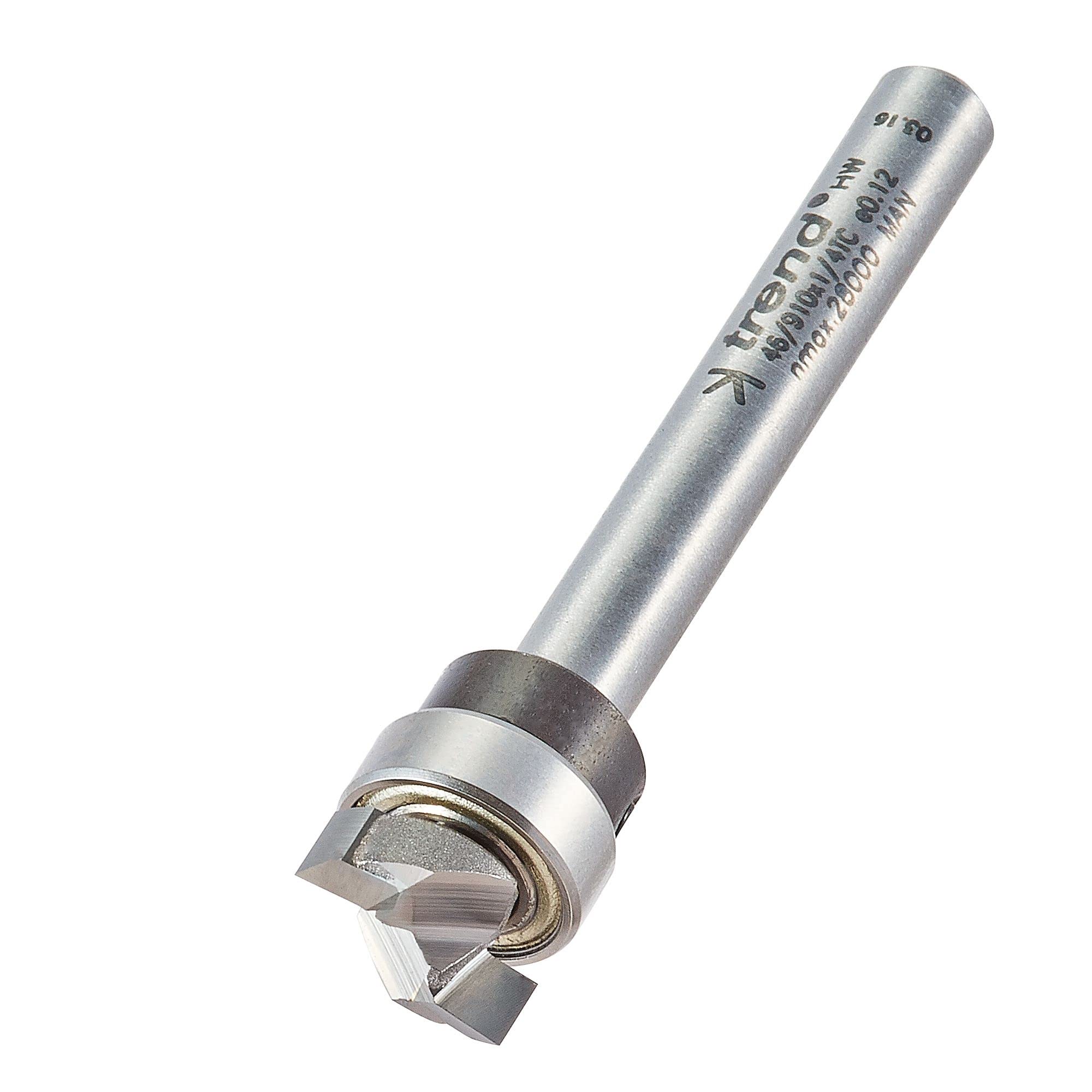 Trend Professional Guided Trimmer, 1/2 Inch Shank, 12.7mm Cut Diameter, 50mm Cut Length, Tungsten Carbide Tipped, 46/23X1/2TC