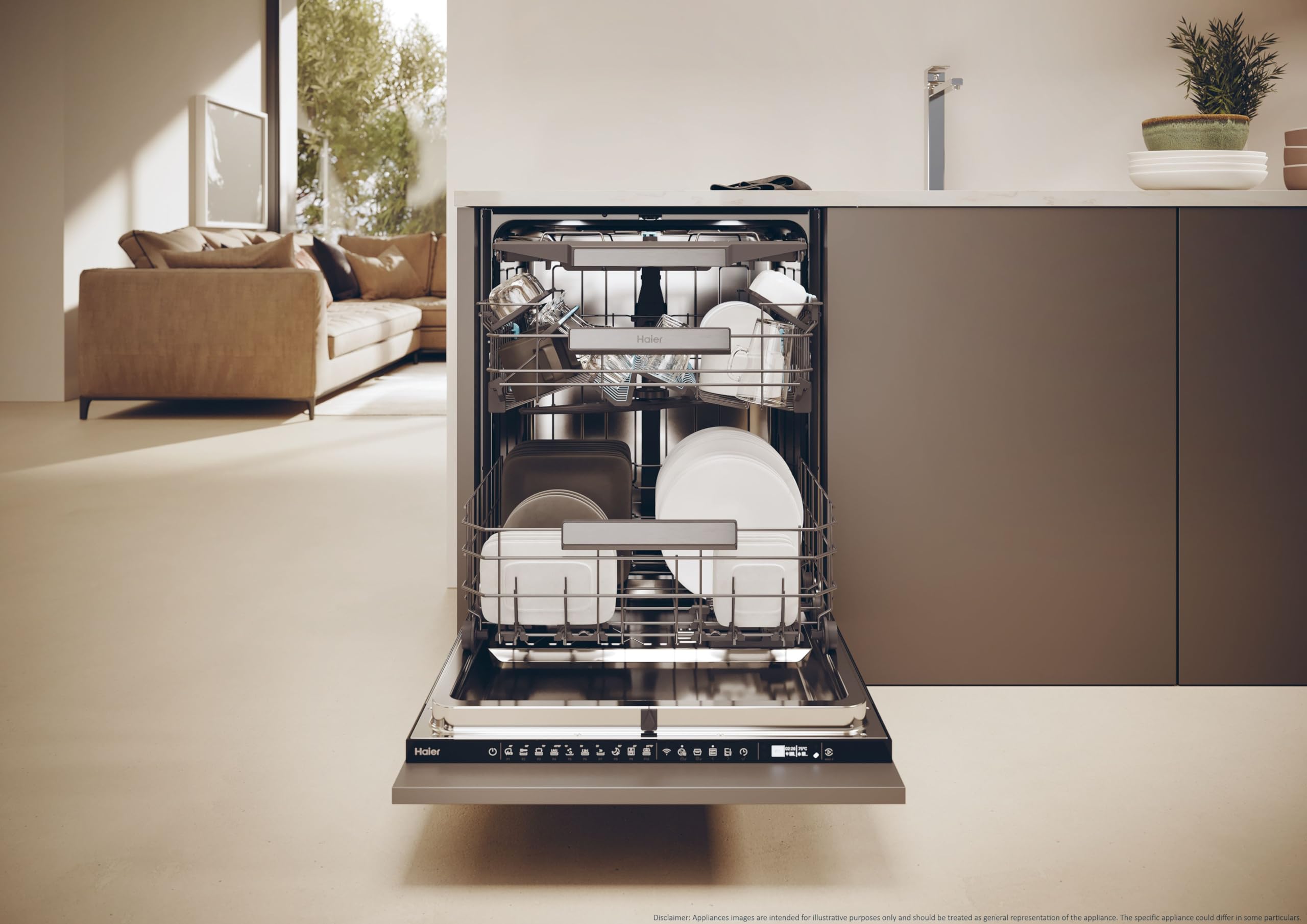 Haier XI1C3TB2FB-80 I-Pro Shine Series 4 Integrated Dishwasher, 11 place Setting, Black Bezel, C Rated