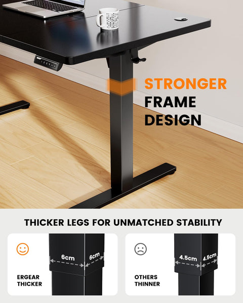 ErGear Electric Standing Desk-160 x 80 cm-100kg Load Capacity Height Adjustable Desk with Advanced Brushless Motor, Quiet Operation, Sturdy Metal Frame,Four-part Tabletop