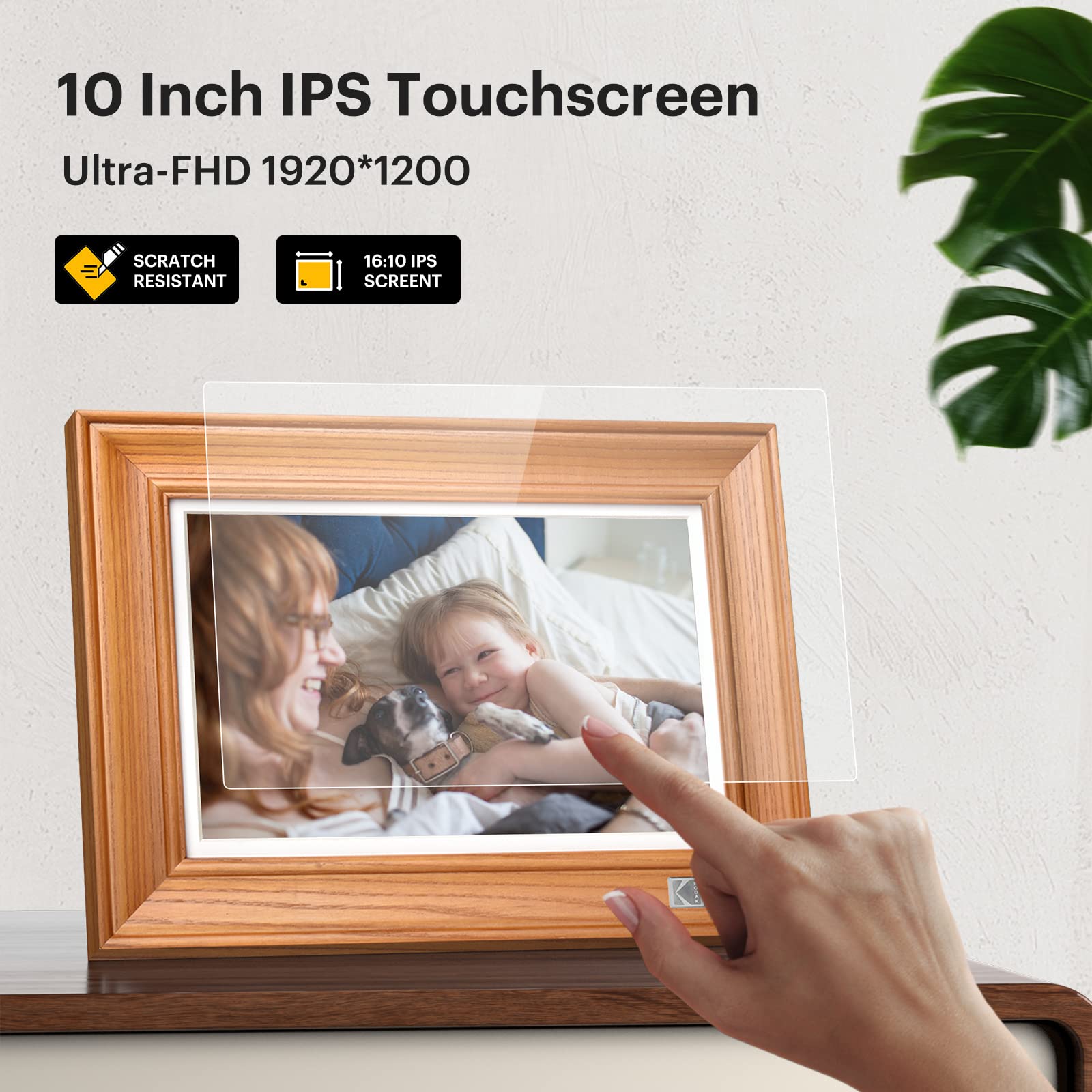 KODAK Digital Photo Frame WiFi Digital Picture Frame 10.1 Inches, FHD 1920*1200 IPS Touchscreen, Wooden Smart Electronic Frame with 32GB Memory, Easy to Share Photo, Video via APP with Your Loved Ones