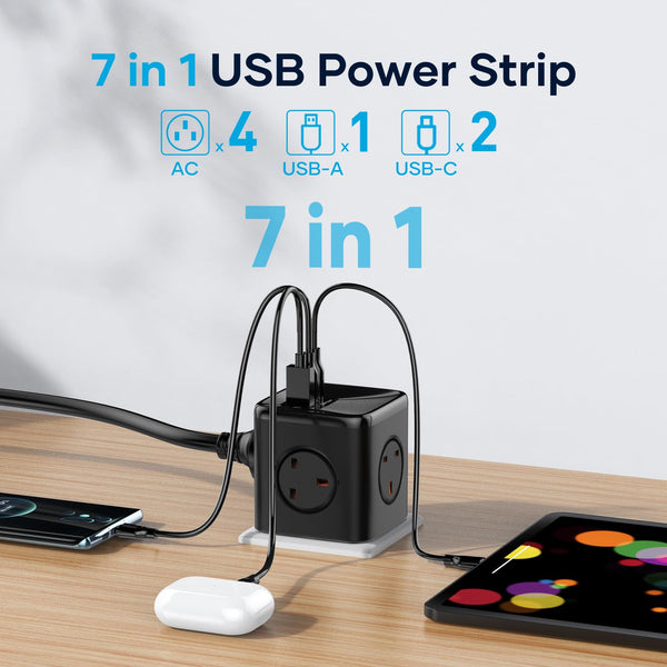 Socket Cube USB C Power Strip with 4 Outlets 3250W and 30W USB C Charging for iPhone 16/15/14, iPad,MacBook, Galaxy, Power Delivery Charging for Game, Dorm Rooms, Home, Office, White