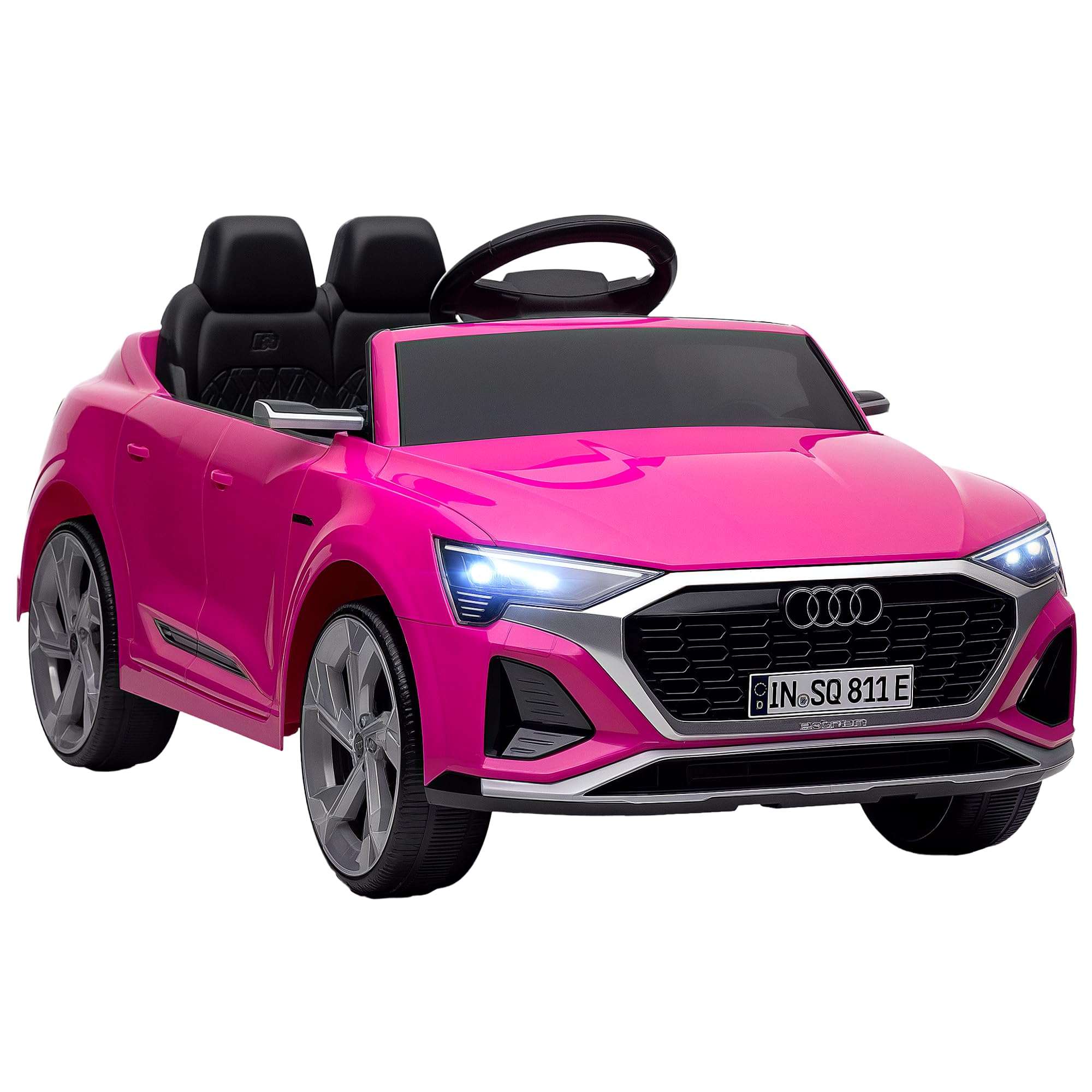 AIYAPLAY Audi Q8 E-tron Licensed Electric Car for Kids, 12V Electric Ride on Sportback Design with Remote Control, 4 Suspension Wheels, LED Headlamps, Music, Horn, for Ages 3-4 - Grey