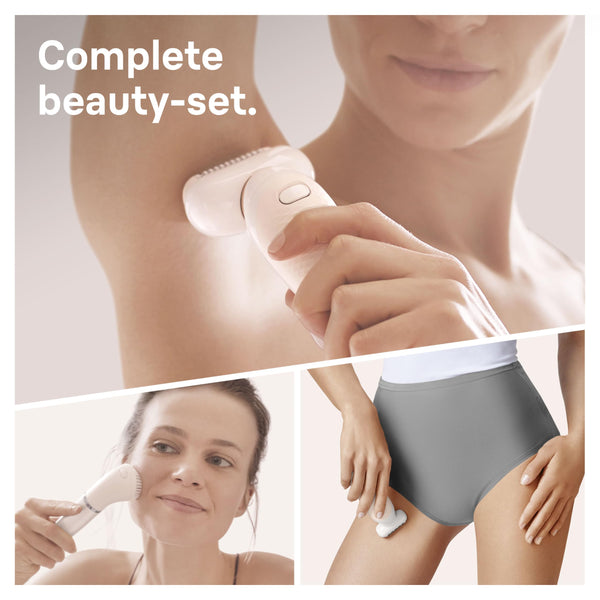 Braun Silk-épil 9 Flex SkinSpa, Epilator with 360° Flexible Head for Easy Hair Removal, Wet & Dry, Lasting Smooth Skin, All-in-One Kit, with Body Mini Shaver, SES9-481 3D, White/Gold