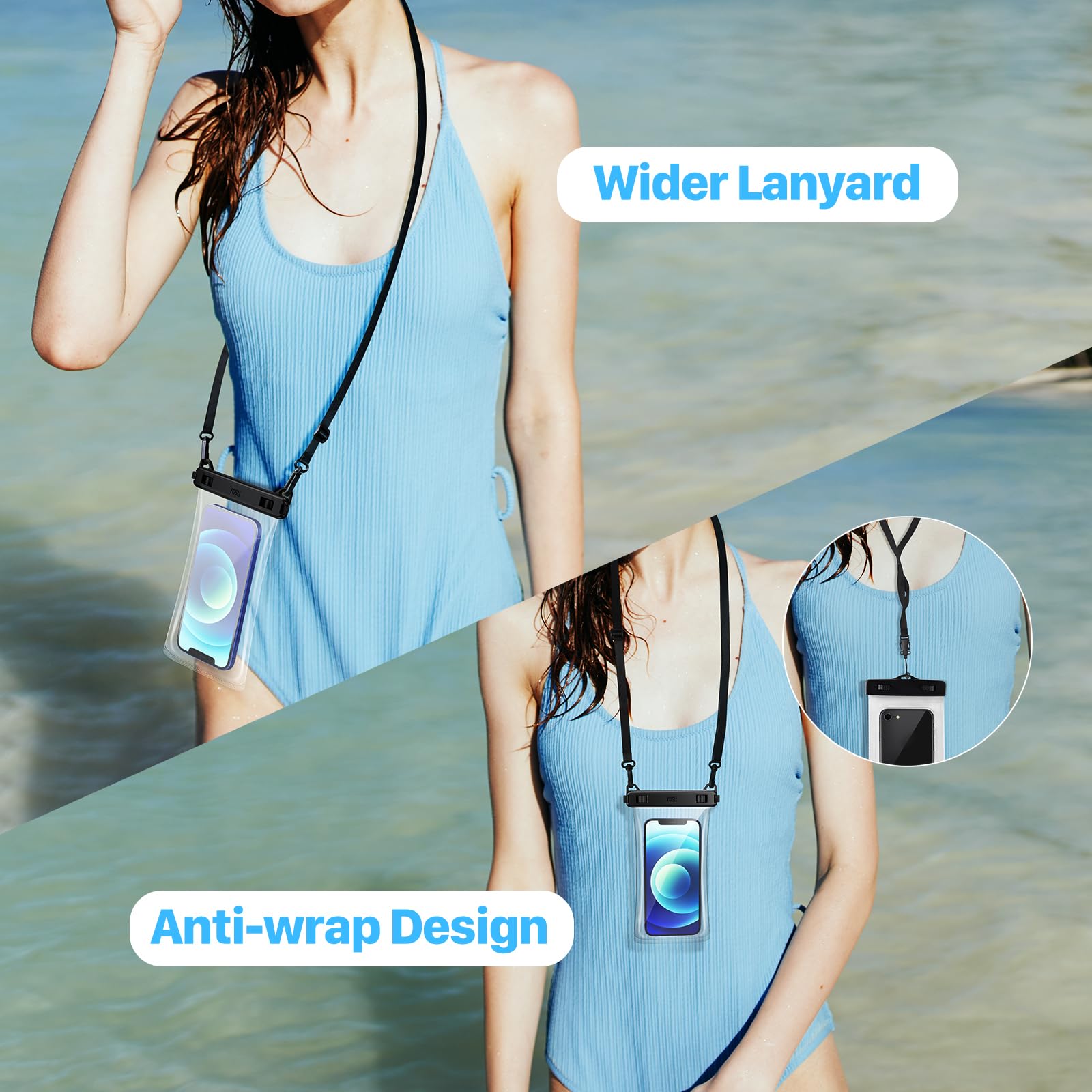 YOSH Waterproof Phone Pouch 2 Pack, 7 inch IPX8 Waterproof Phone Case for Swimming Travel Beach Trip Snorkelling Kayaking, Underwater iPhone Case for iPhone 16 15 14 Pro Max, Samsung S25 S24 Ultra