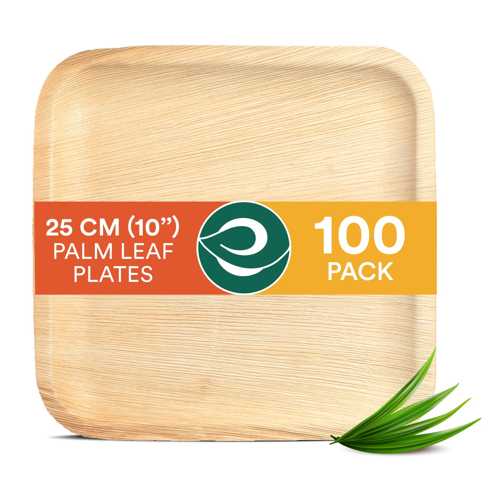 ECO SOUL 100 Disposable Palm Leaf Plates 10(25cm) Square Large Bamboo Plate I Eco Friendly, Biodegradable, Compostable Heavy-Duty Plate, Wooden