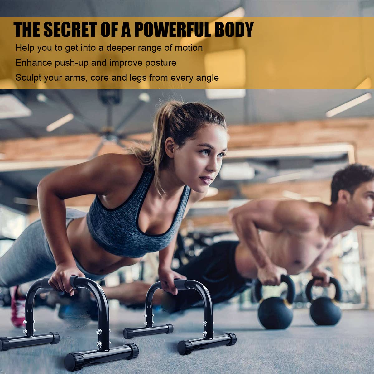 KingMile Parallettes Bars, Push Up Bars Strength Training For Handstands, Full Planche & Dips, Calisthenic, [16.6x10x10in] Push Up Stands Handle for