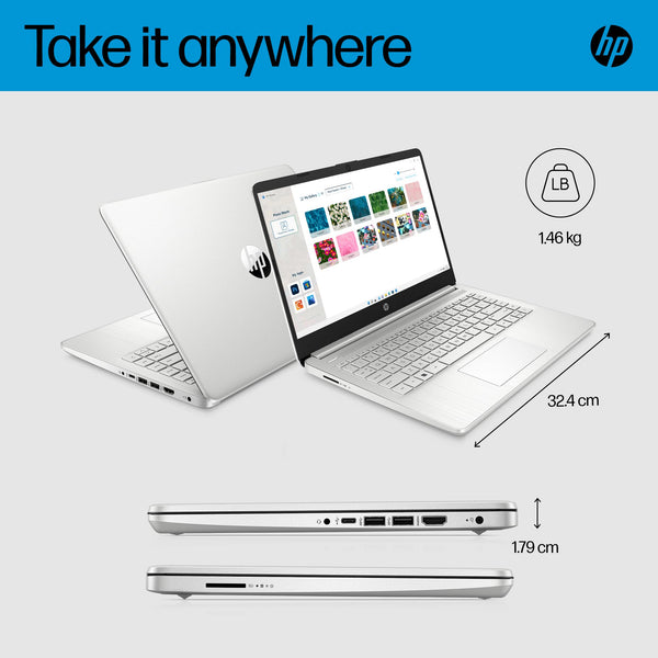 HP 14" Laptop, Intel Core i5-1235U Processor, 8 GB RAM, 512 GB SSD, Intel Iris Xe Graphics, FHD Display, Up to 8hrs battery, Win 11, Dual Speakers, Natural Silver, 14s-dq5005sa
