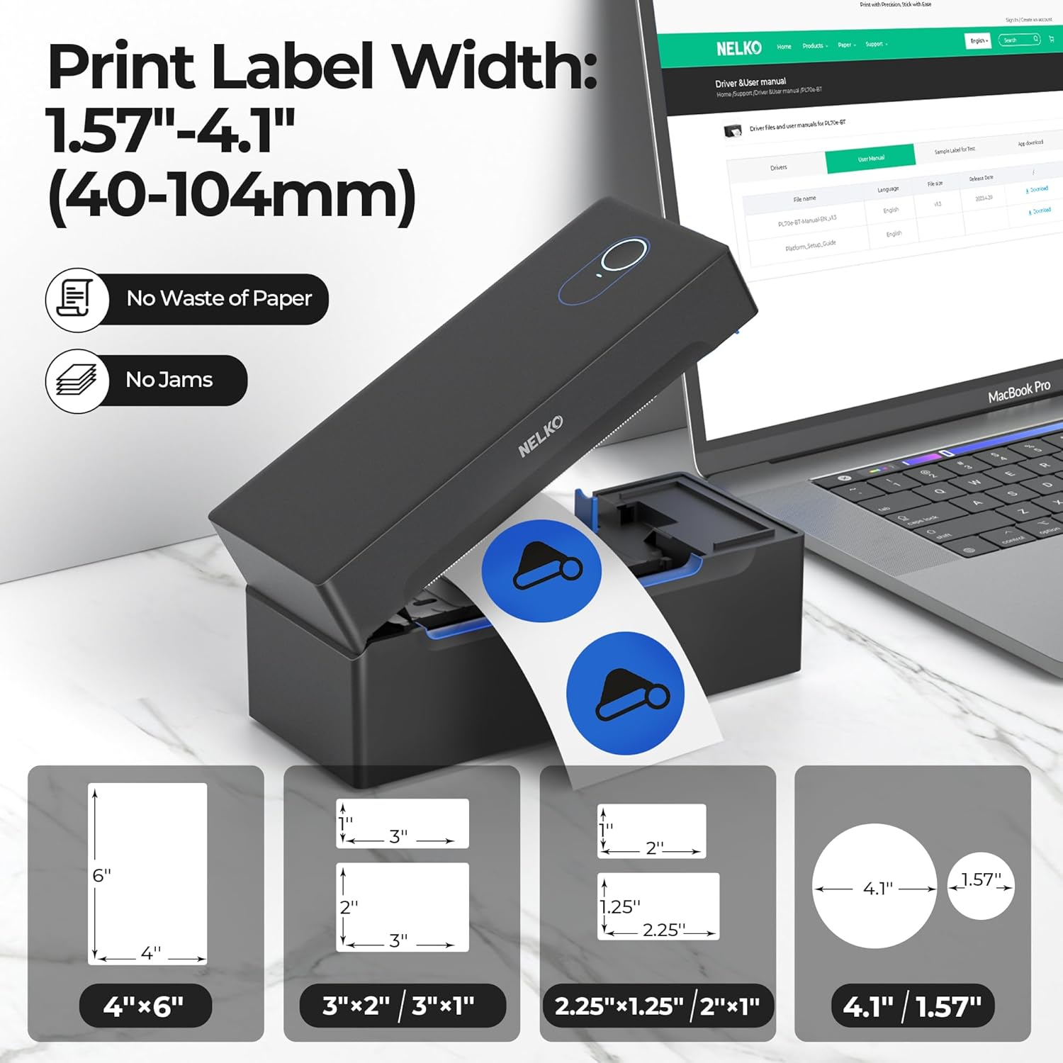 Nelko Bluetooth Thermal Label Printer, Wireless 4x6 Shipping Label Printer for Small Business, Support Android, iPhone and Windows, Widely Used for Amazon, Ebay, Shopify, Etsy, USPS 1 pack
