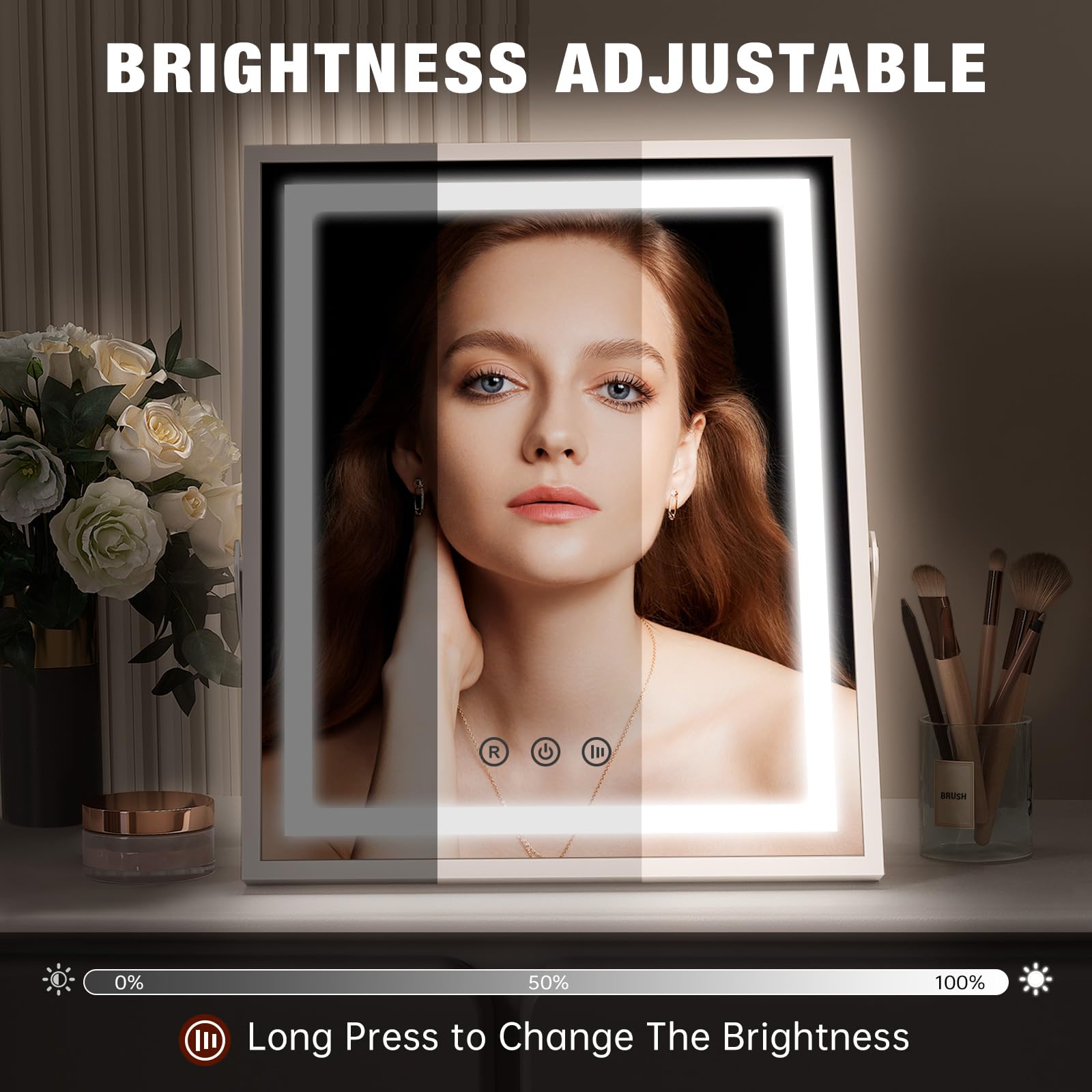 FUNTOUCH Hollywood Vanity Mirror with Lights, Memory Makeup Mirror with 3 Color Modes Tabletop Vanity Lighted Mirror with Smart Touch Control,