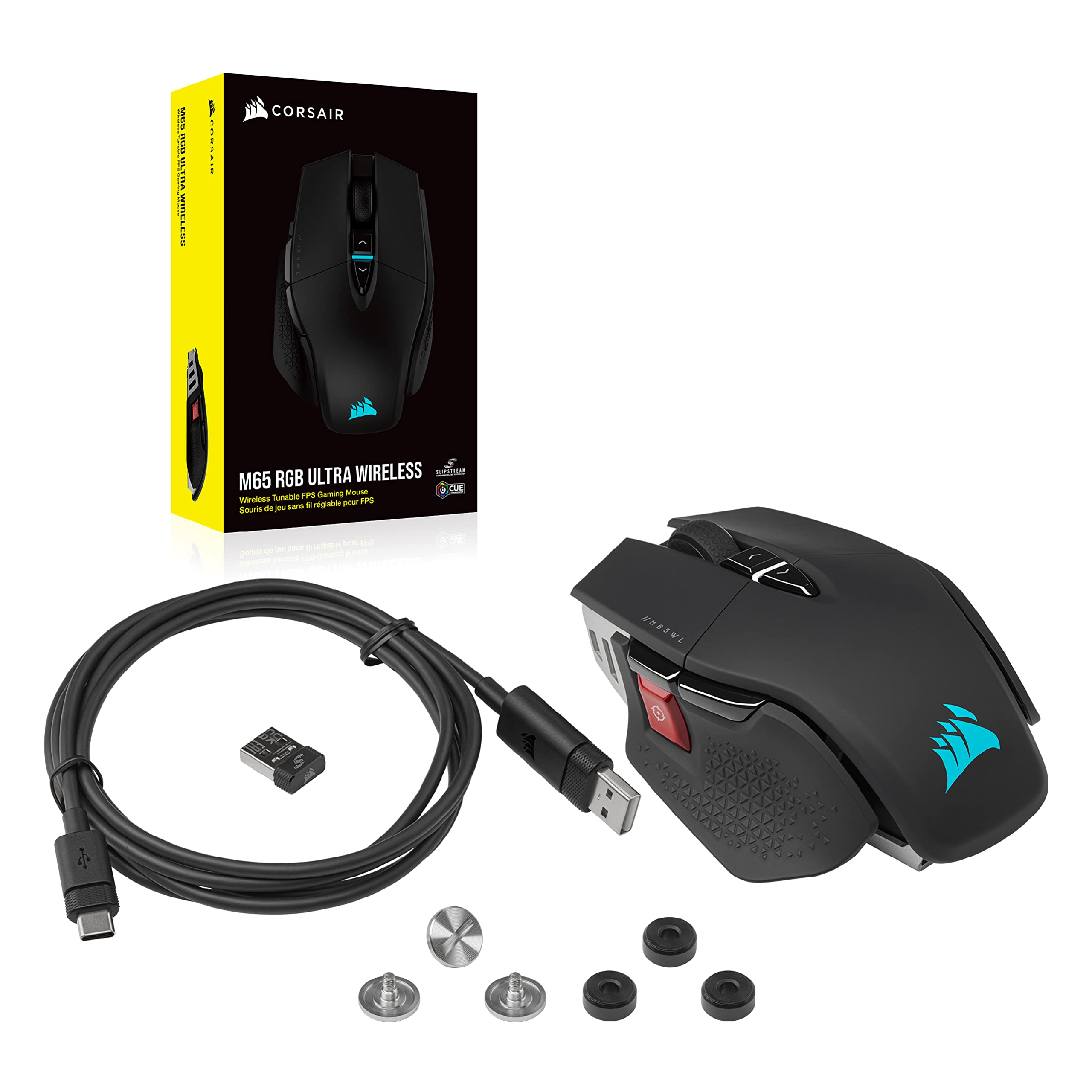 CORSAIR M65 RGB ULTRA WIRELESS Tunable FPS Gaming Mouse – 26,000 DPI – Sub-1ms Wireless – Weight System – Up to 120hrs Battery – iCUE Compatible – PC, Mac, PS5, PS4, Xbox – Black