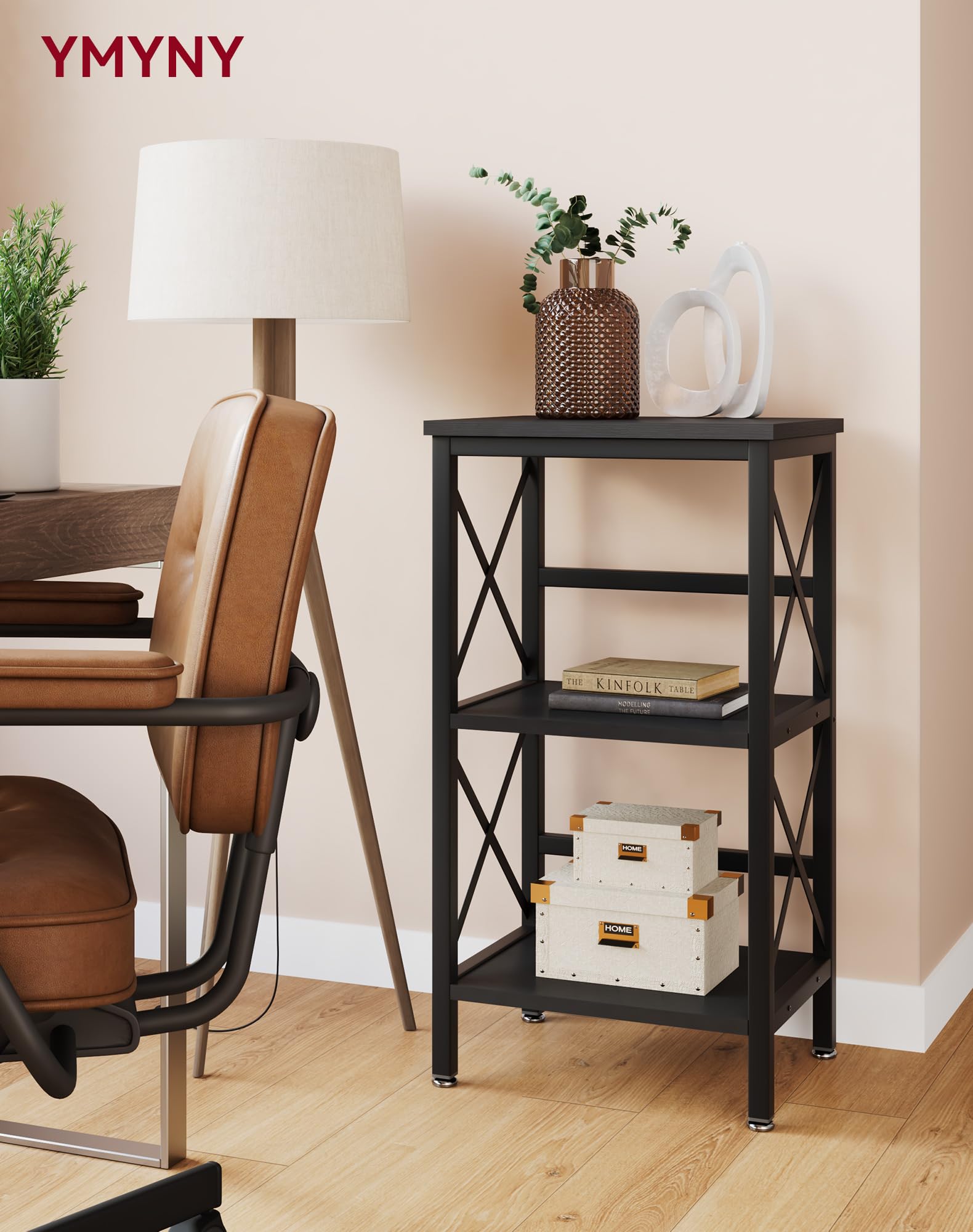 YMYNY Bookcase, 3 Tier Storage Rack, Plant Rack, Storage Microwave Shelf with Steel Frame, for Living Room, Kitchen, Office, Study Hall, Industrial