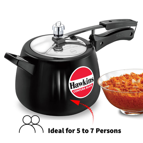 Hawkins Contura Black 4 Litre Pressure Cooker, Hard Anodised Cooker, Handi Cooker, Black (CB40)