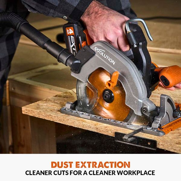 Evolution Power Tools R185CCSX Circular Saw With 1020 mm 3-Piece Track | Multi-Material Blade, Cuts Wood, Metal, Plastic & More | Incl Dust Port Adapter | 185mm (230v)