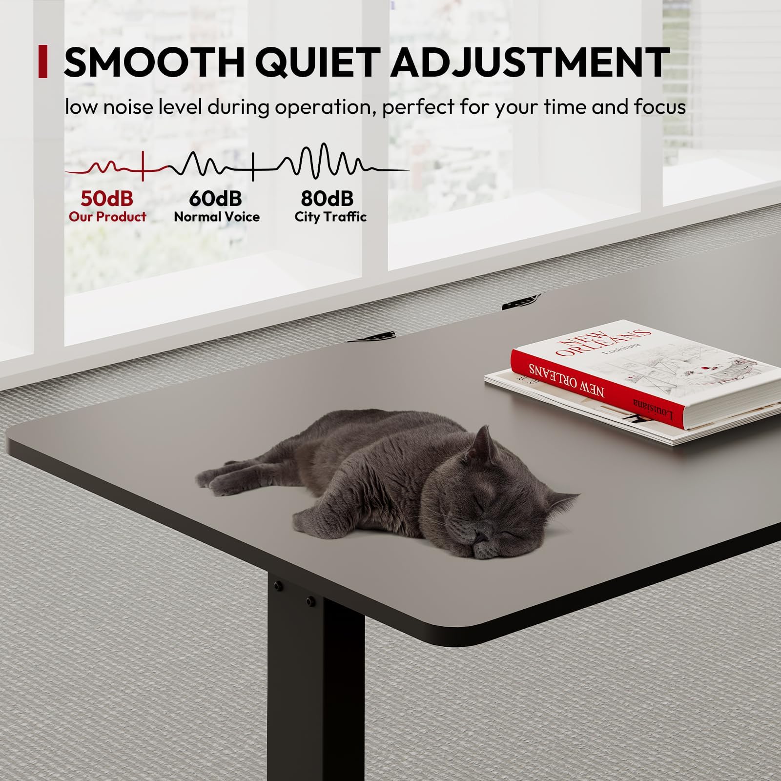 SANODESK QS1+140 * 60 Electric Standing Desk Height Adjustable Standing Desk With Memory Smart Panel Sit Stand Table With Hooks and Cupholder for Home Office （Black Frame+ Black Desktop）