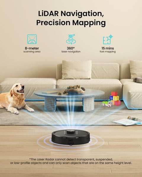 Vexilar Self-Emptying Robot Vacuum Cleaner with Mop, Laser Navigation, Up to 60 Days of Hands-Free Cleaning, 180 Mins Runtime, Strong 6000Pa Suction Robot Vacuum to Clean Floors, Carpets, and Pet Hair