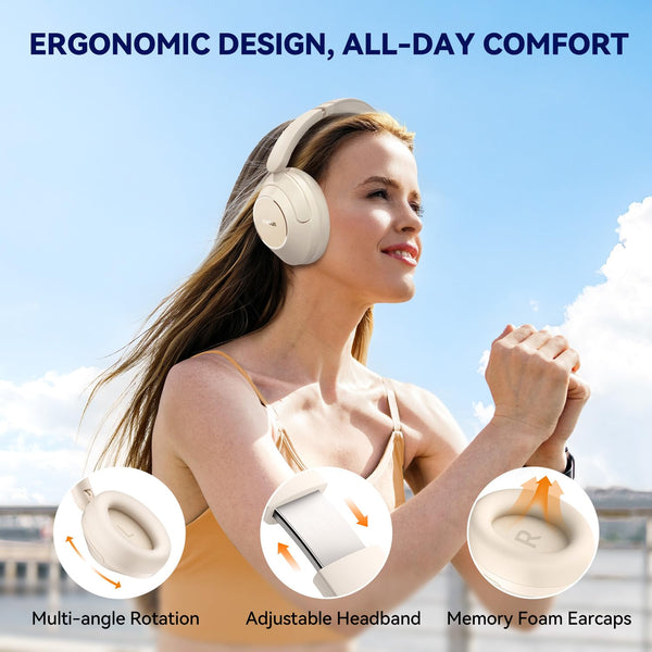 EarFun Wave Pro Hybrid Active Noise Cancelling Headphones, Wireless Over Ear Bluetooth Headphones, LDAC Hi-Res Audio, 80H Playtime, Comfortable Fit, 5-Mic Clear Calls, Multipoint Connection, EQ in APP