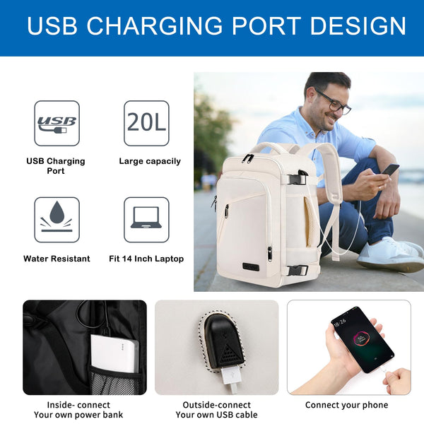 Cabin Bags 40x20x25 for Ryanair Underseat 20L Small Travel Hand Luggage Backpack Carry-ons Bag Cabin Size for Airplanes Flight Bag Travel Rucksack Fit 14 Inch Laptop with USB Charging Port-Black