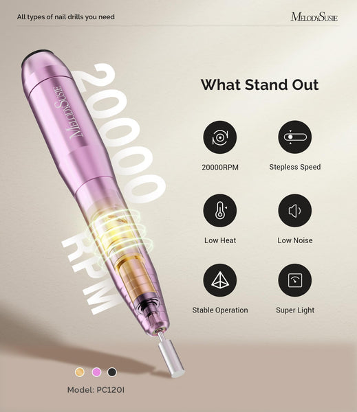 MELODYSUSIE Sheen Electric Nail Files 20000RPM for Beginners, Professional Compact Nail Drill Machine Set for Acrylics Nails, Efile with Nail Clippers Manicure and Pedicure Set, with UK Plug, Gold