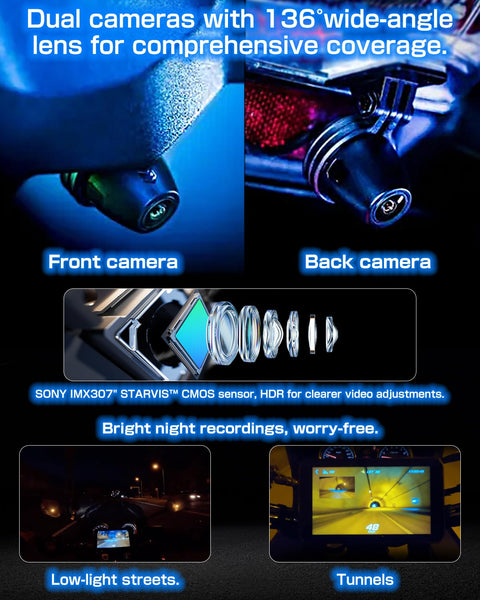 AIO-5 Lite Motorcycle Carplay Android Auto GPS Navigation System, BSD, STARVIS HDR 5" LCD, 60FPS,5G Wi-Fi BT, IP67 Waterproof, Support Siri Google Assistant, 24H Parking Mode, Dedicated App