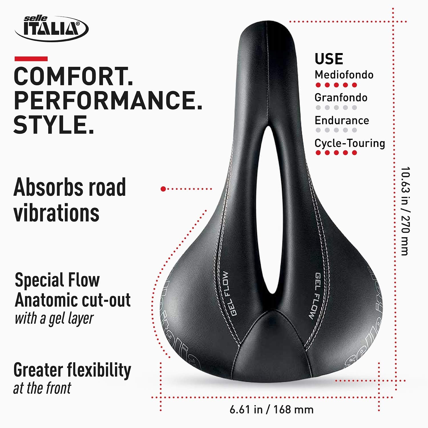 DONNA Saddle 168x270mm (S2) Gel Flow Black - Weight: