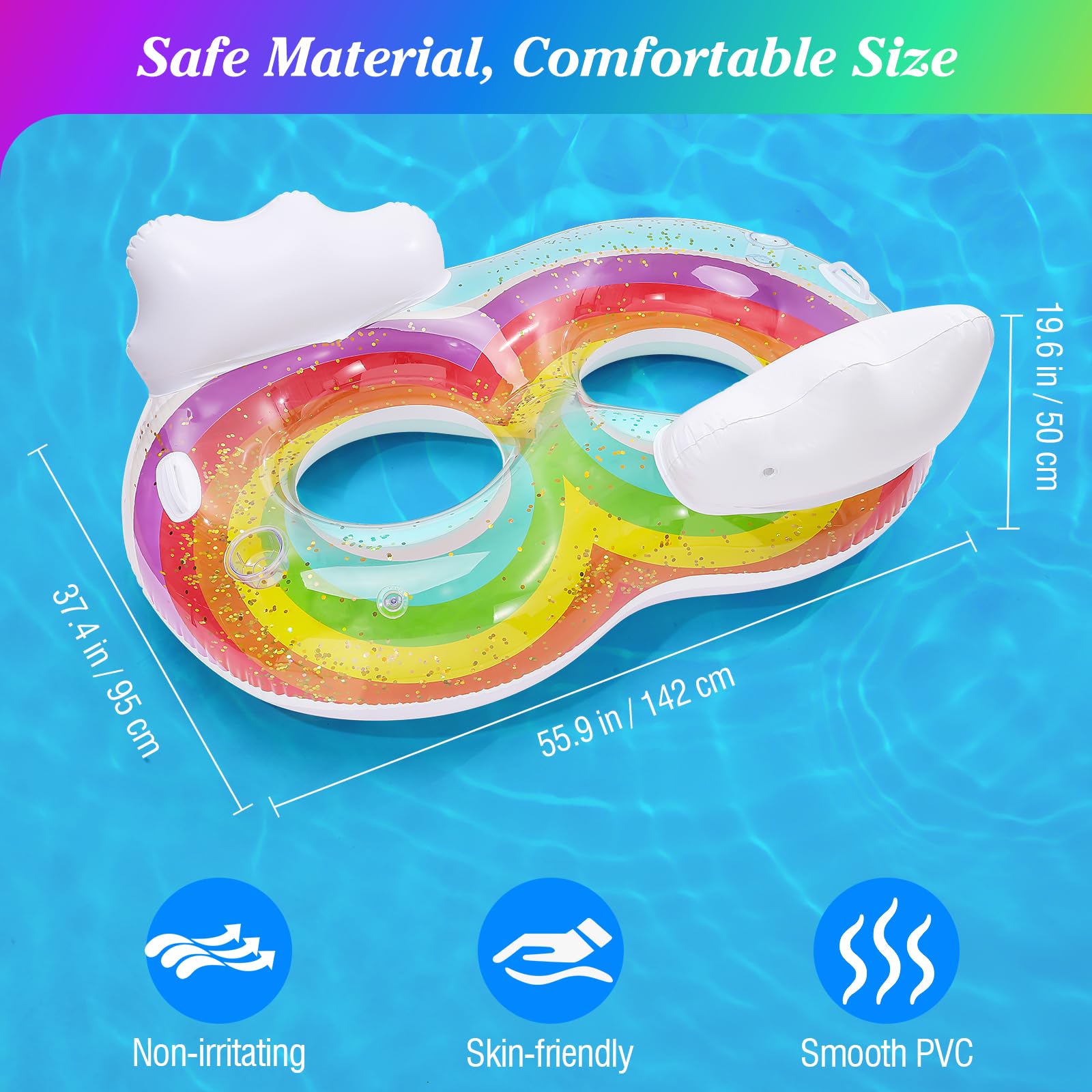 MoKo Pool Floats Adult, Floating Bed with Ice Bar, Tanning Bed Pool Raft Inflatable Lounger with Drink Holder Tanning Chair Inflatable Pool Toys for Party Beach Backyard