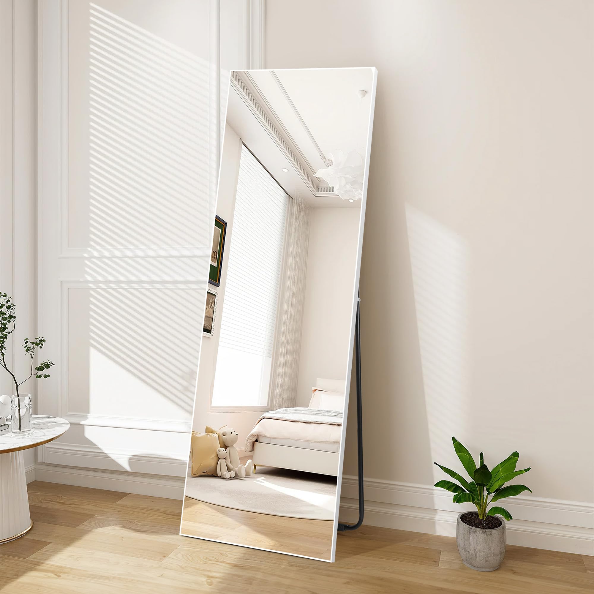 Hoikwo Full Length Mirrors 150x51 cm (59x20 inches),Standing Mirror with White Frame for Bedroom, Living Room or Bathroom