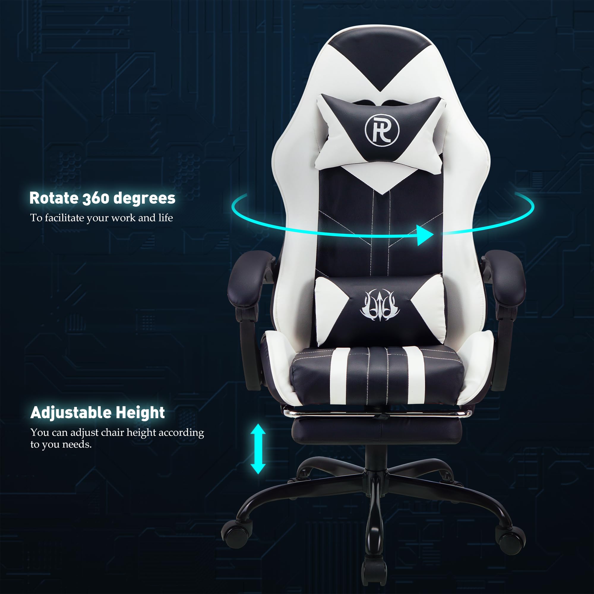 Play haha.Ergonomic reclining seat with footrest adjustable headrest and lumbar cushion high back support padded armrests PU leather finish for gaming home or office use
