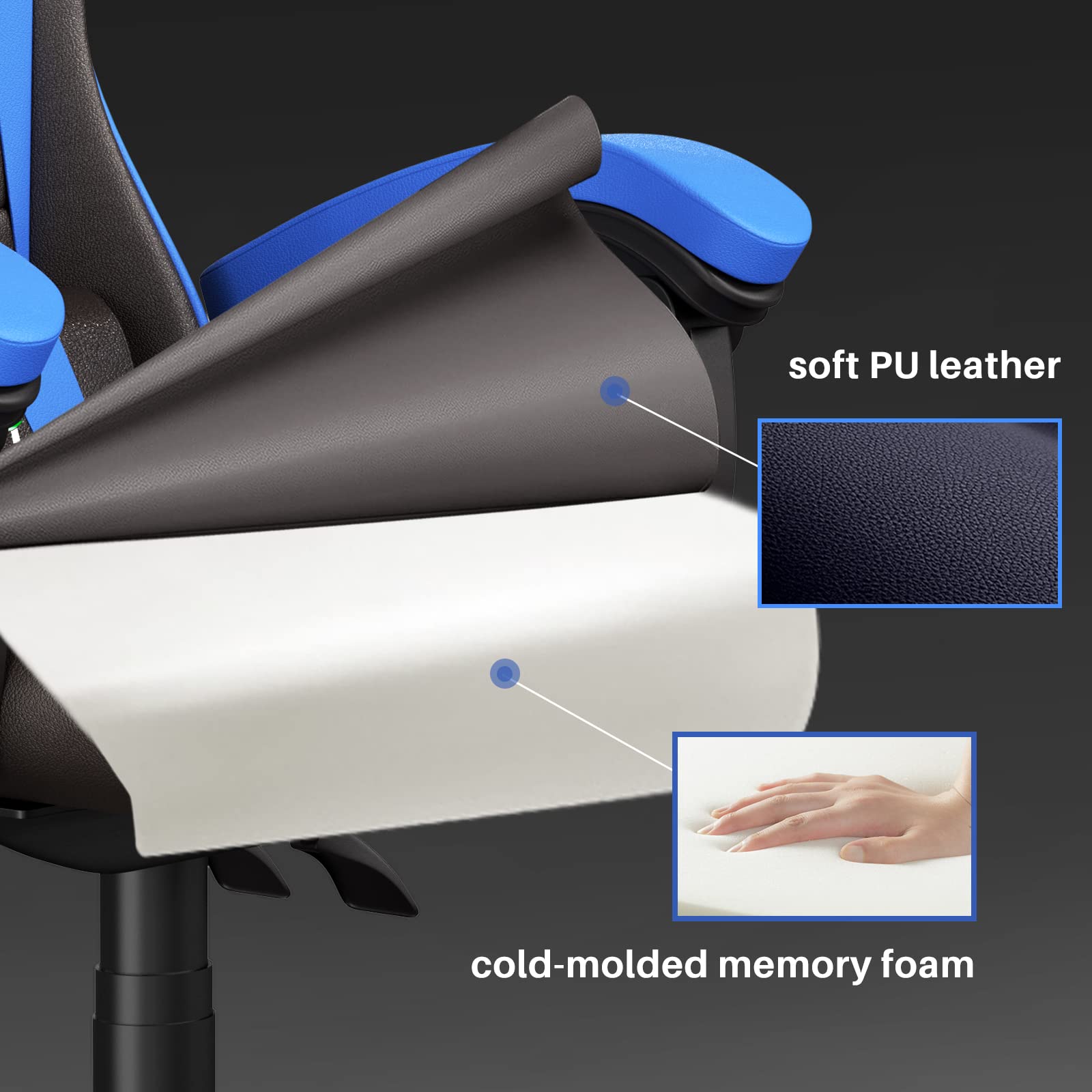 bigzzia Ergonomic Gaming Chair - Gamer Chairs with Lumbar Cushion + Headrest, Height-Adjustable Office & Computer Chair for Adults (without footrest, White)