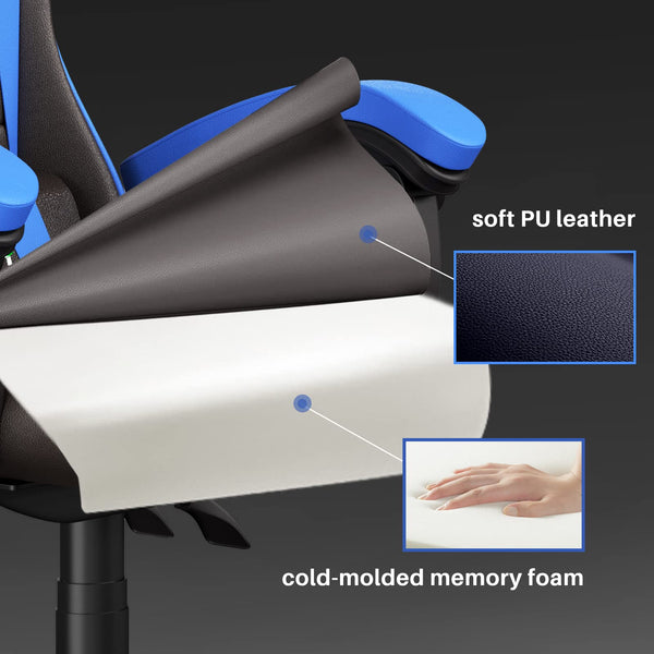 bigzzia Ergonomic Gaming Chair - Gamer Chairs with Lumbar Cushion + Headrest, Height-Adjustable Office & Computer Chair for Adults (without footrest, White)