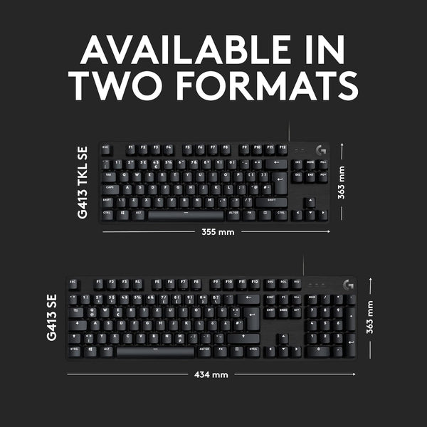 Logitech G413 TKL SE Mechanical Gaming Keyboard - Compact Backlit Keyboard with Tactile Mechanical Switches, Anti-Ghosting, Compatible with Windows, macOS, QWERTY UK English Layout - Black