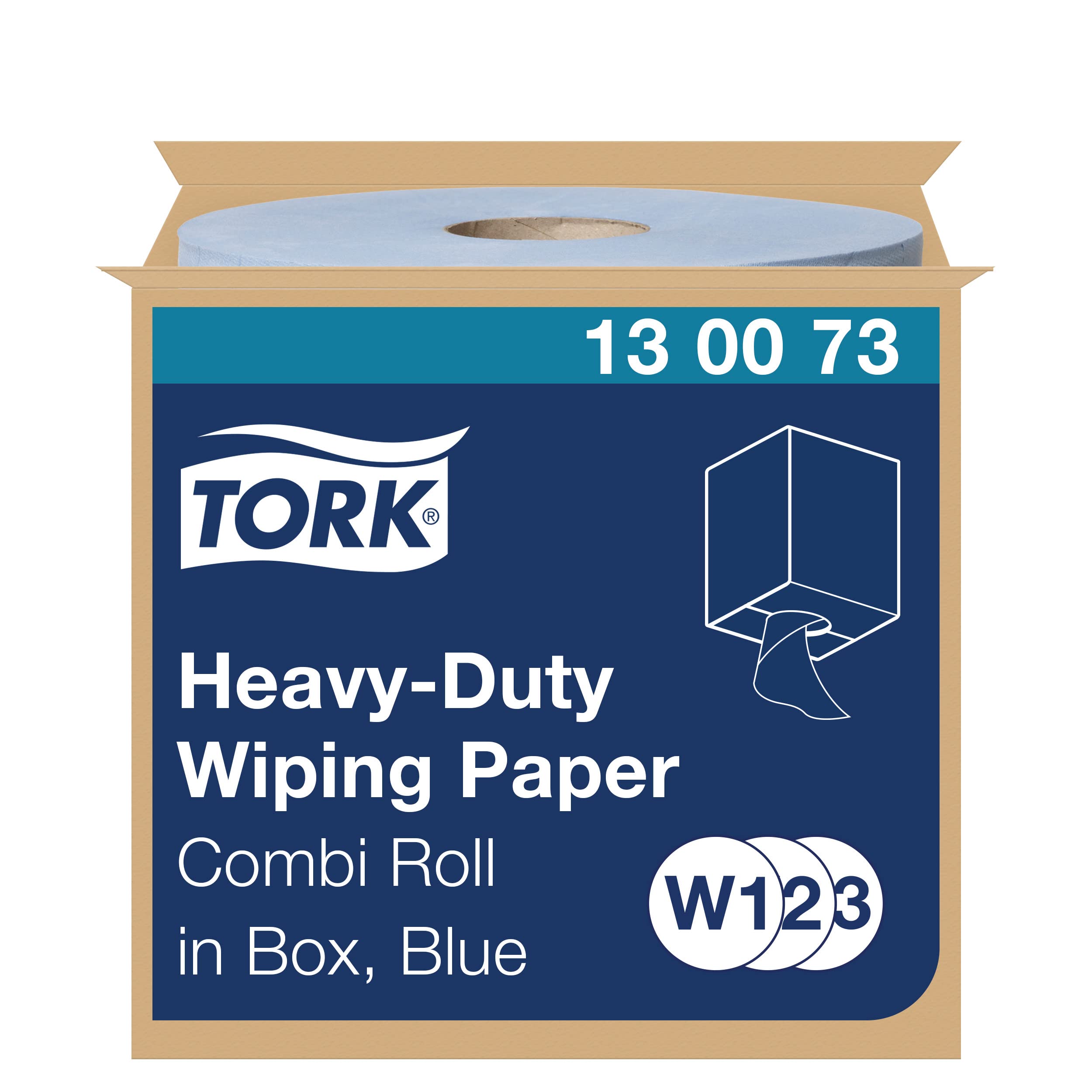 Tork 130070 Heavy-Duty Wiping Paper / 2 Ply Absorbent Paper Roll Suitable for Tork W1 Wipers Wall/Floor/Standard System / Blue / 1 x 340m / Ø 37.5cm