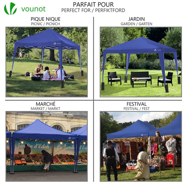 VOUNOT 3m x 3m Pop Up Gazebo with Sides & 4 Weight Bags & Carry Bag, Marquee Garden Party Tent Outdoor, Grey