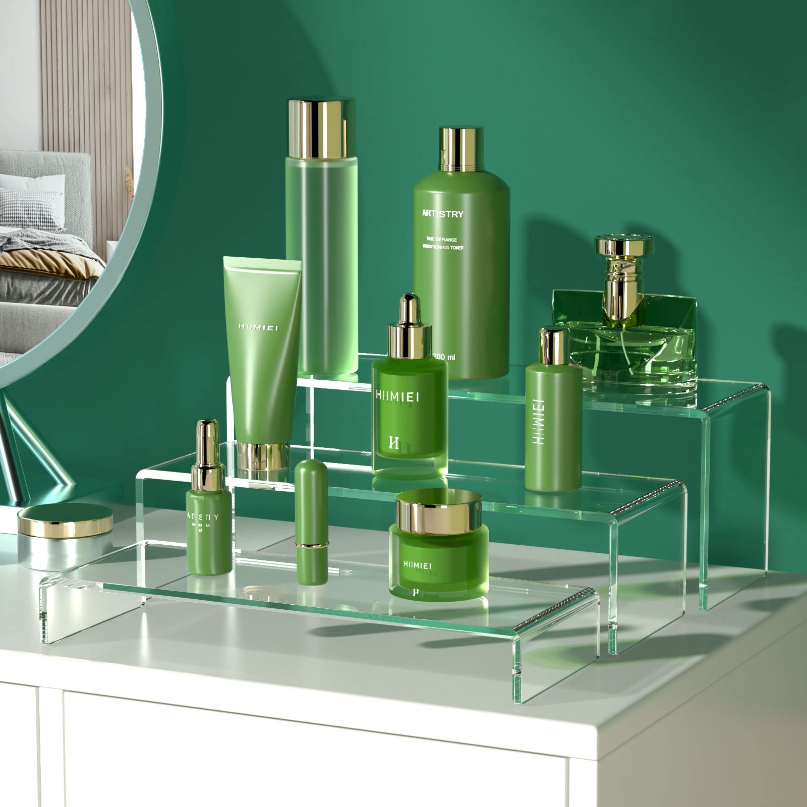 HIIMIEI Acrylic Display Risers, 2 Sets 6 Pcs 12" Large Acrylic Risers, Thickened to 5mm Clear Rectangular Display Stand for Cupcake Dessert Stand,