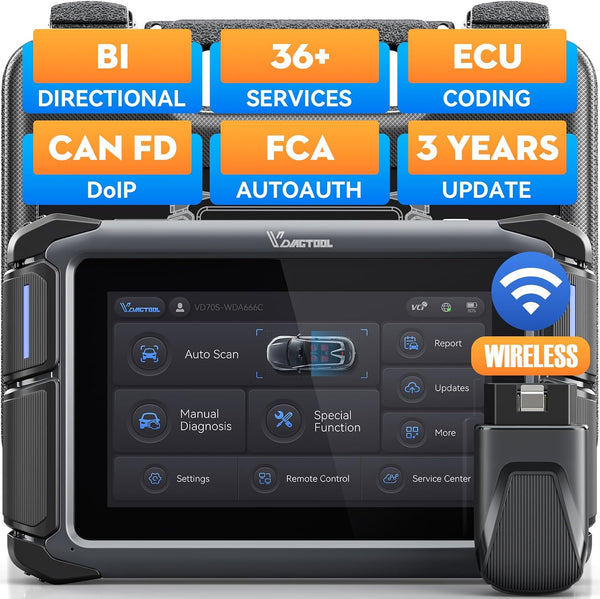 Car Diagnostic Tool VDIAGTOOL VD70S, 2025 Wireless OBD2 Scanner with Bidirectional Control, 36+ Resets, All System Diagnostic, ECU Coding, PMI, FCA Autoauth, CAN FD & DoIP, 3 Years Update