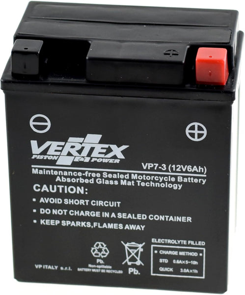 Vertex VP7-3 Sealed AGM Motorcycle/Powersport Battery, 12V, 6Ah, CCA (-18) 85, Compatible with: CTX7L-BS, Perfect battery for Motorcycle, ATV's, Personal Watercraft and Snowmobiles