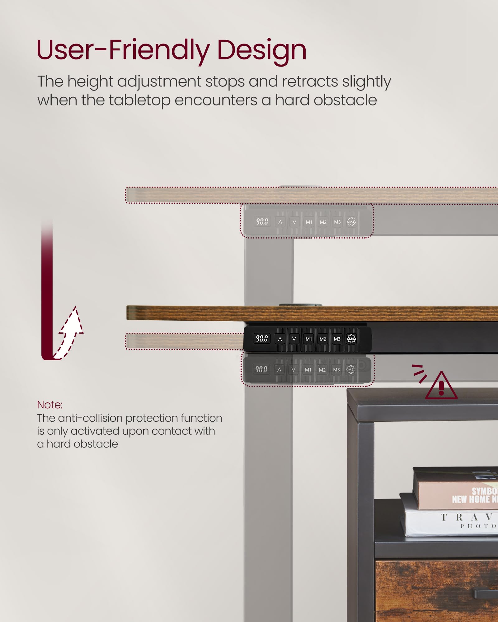 VASAGLE Electric Standing Desk, Height Adjustable Desk, 60 x 140 x (72-120) cm, 4 Memory Heights, Storage Pocket, for Home Office, Study, Rustic Brown and Ink Black LSD134K02