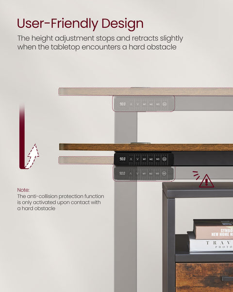VASAGLE Electric Standing Desk, Height Adjustable Desk, 60 x 140 x (72-120) cm, 4 Memory Heights, Storage Pocket, for Home Office, Study, Rustic Brown and Ink Black LSD134K02