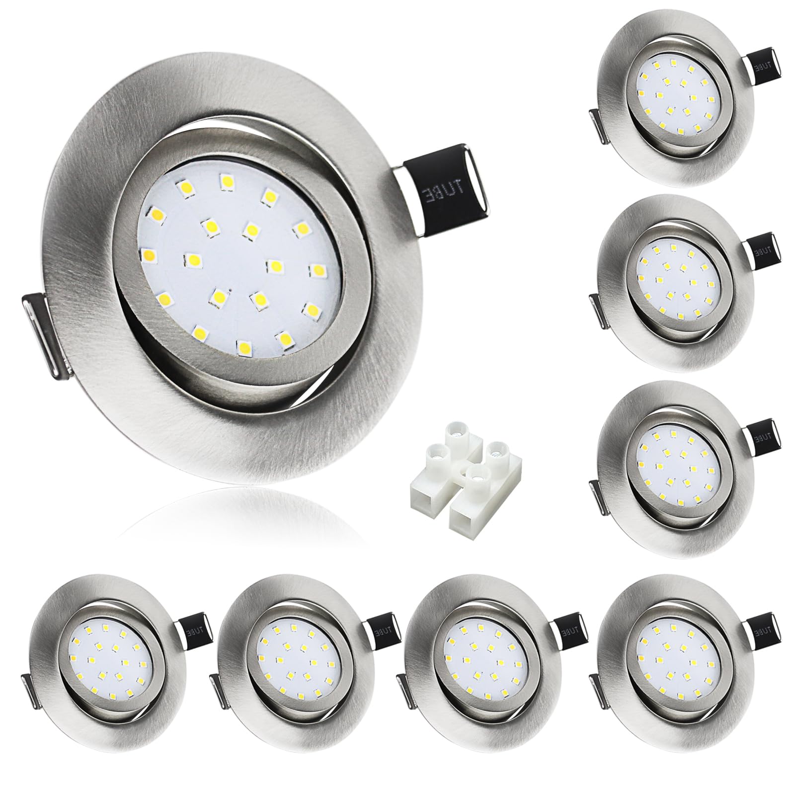 HiBay 8X Led Spot Lights for Ceiling 5w, 230V Ultra Slim Recessed Spot Lights Cool WhiteHole Size 72-80 mm, 40 Tilt Chrome Round Led Downlights for