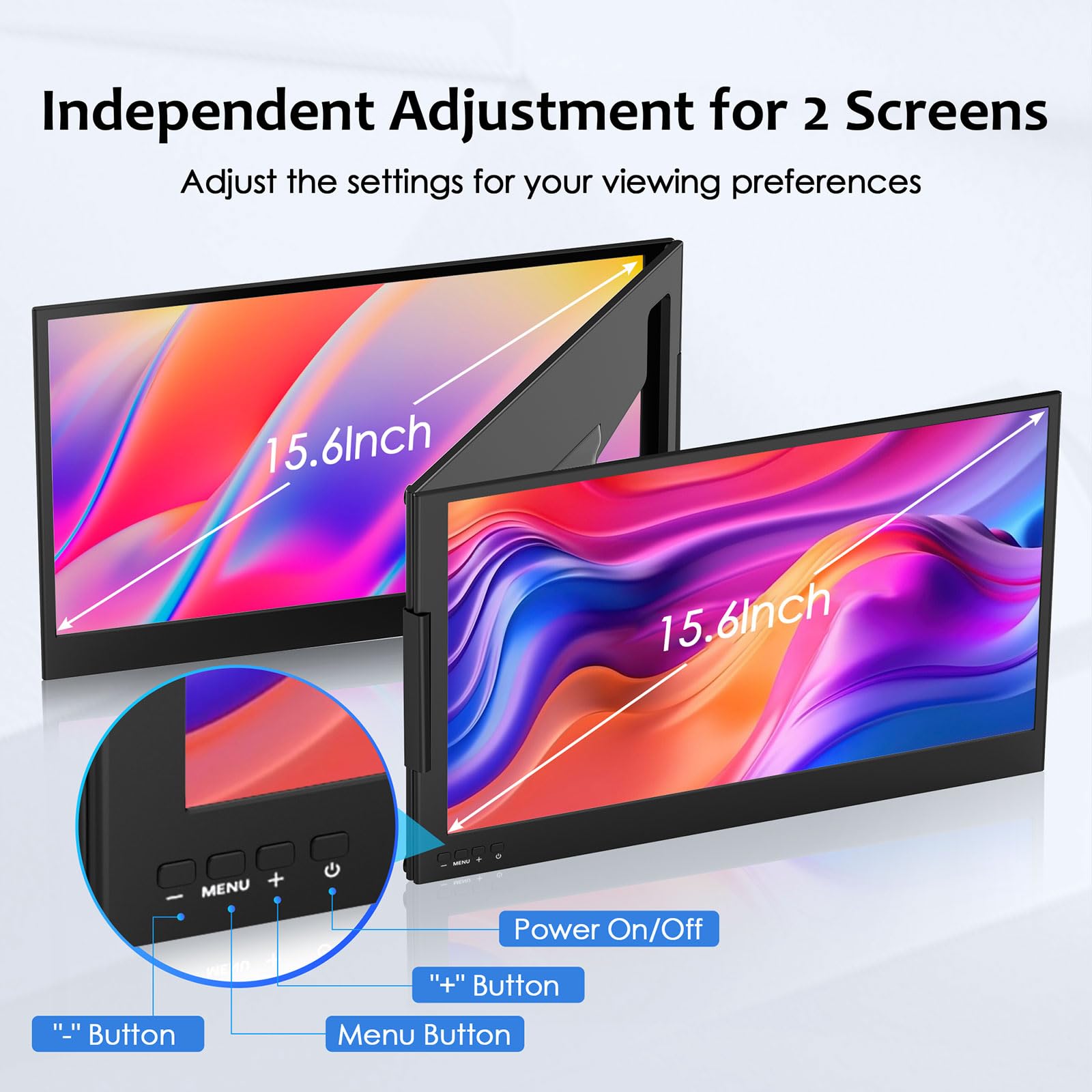 KPKUE 15.6" Laptop Screen Extender, FHD One Cable Monitor Extender, Dual Screen IPS Triple Screen Monitor Fits with 12''-16'' Laptop Compatible Mac Windows Chrome