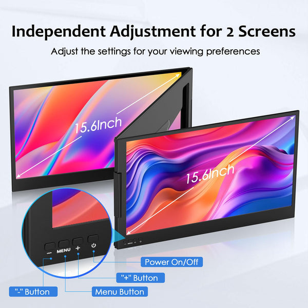 KPKUE 15.6" Laptop Screen Extender, FHD One Cable Monitor Extender, Dual Screen IPS Triple Screen Monitor Fits with 12''-16'' Laptop Compatible Mac Windows Chrome