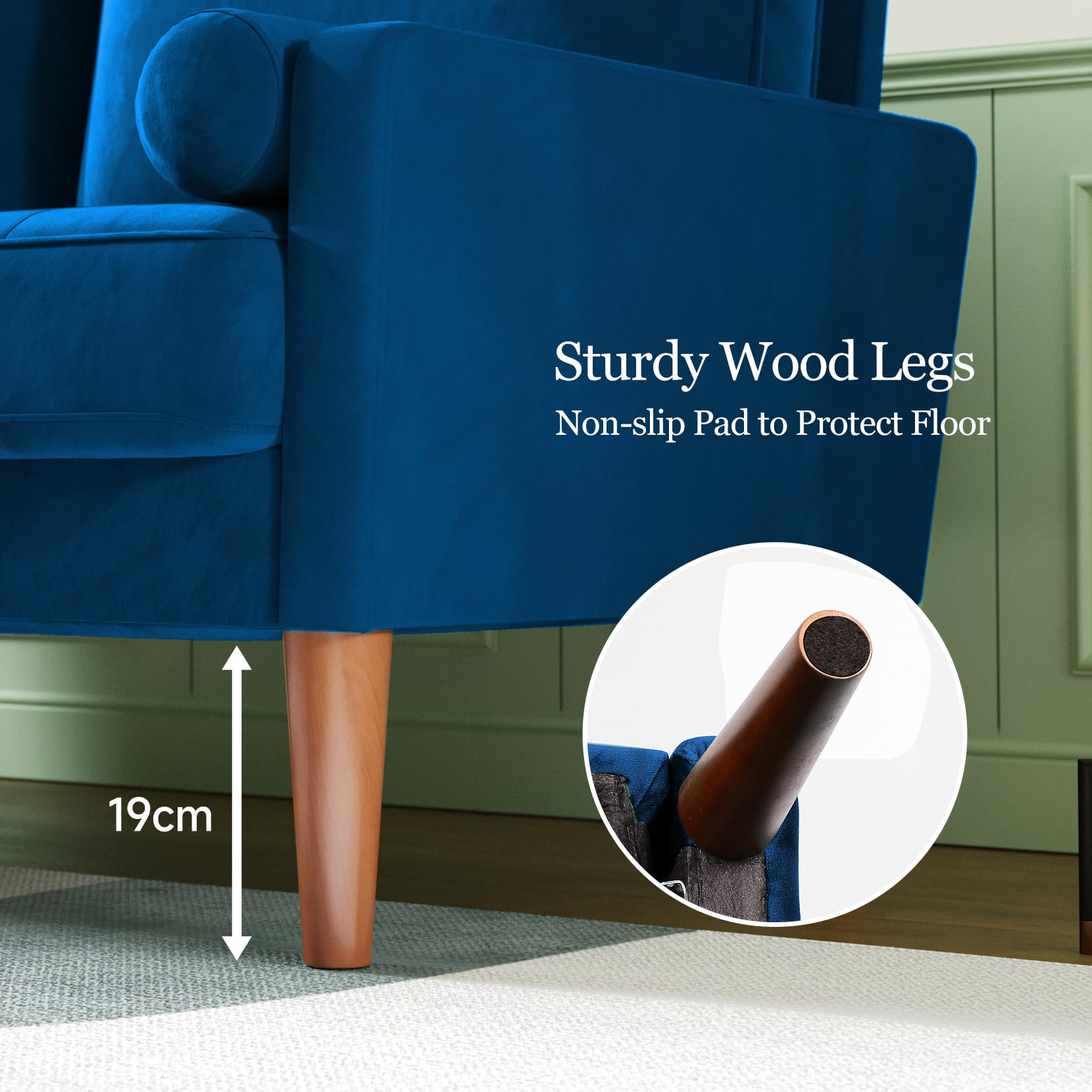 Vesgantti Small 2 Seater Sofa Blue, Comfy Sofa Couch with Spring Cushion, Velvet Sofa with Wood Legs, Modern Love Seat Sofa, Sofa 2 Seater for Living Room, Small Sofa for Bedroom, Blue Office Sofa