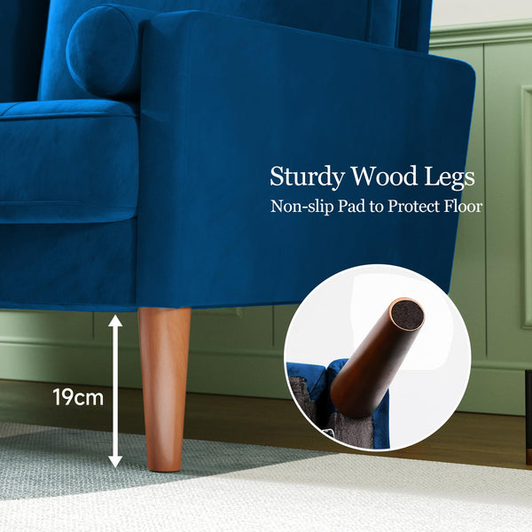 Vesgantti Small 2 Seater Sofa Blue, Comfy Sofa Couch with Spring Cushion, Velvet Sofa with Wood Legs, Modern Love Seat Sofa, Sofa 2 Seater for Living Room, Small Sofa for Bedroom, Blue Office Sofa
