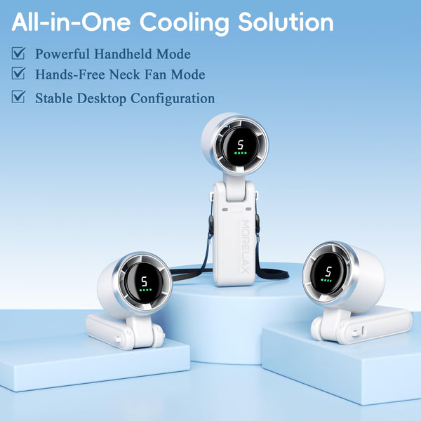 Morelax Personal Handheld Fan,High-Speed Turbo Fans,5-Speed with LED Display,Powerful Motor,4000mAh,USB Rechargeable Portable Cooling Fan for Outdoor Activities,Travel,Working,White