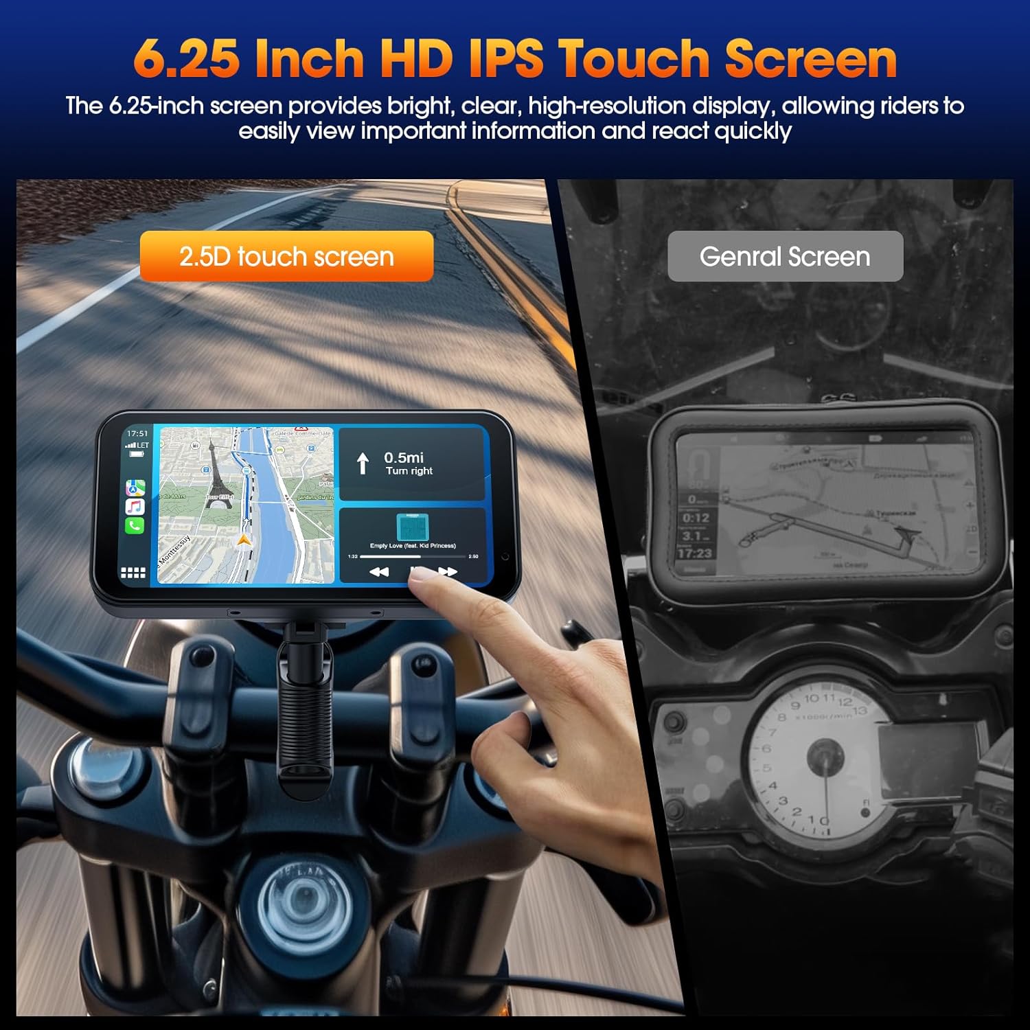 Lamto Motorcycle Carplay Screen&Android Auto for Motorbike,Carplay Moto,IP67 Waterproof 6.25'' Touch Screen for Moto,Wireless Motorcycle Carplay with Siri/G00gle Vioce GPS Navigation,Remote Control