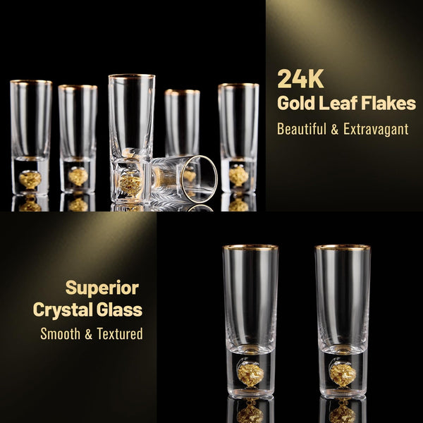 DUJUST Crystal 60ml Shot Glasses Set, Cool & Tall Shot Glasses Set Decorated with 24K Gold Leaf Flakes, BPA-Free & Lead-Free, Perfect for Dcor &