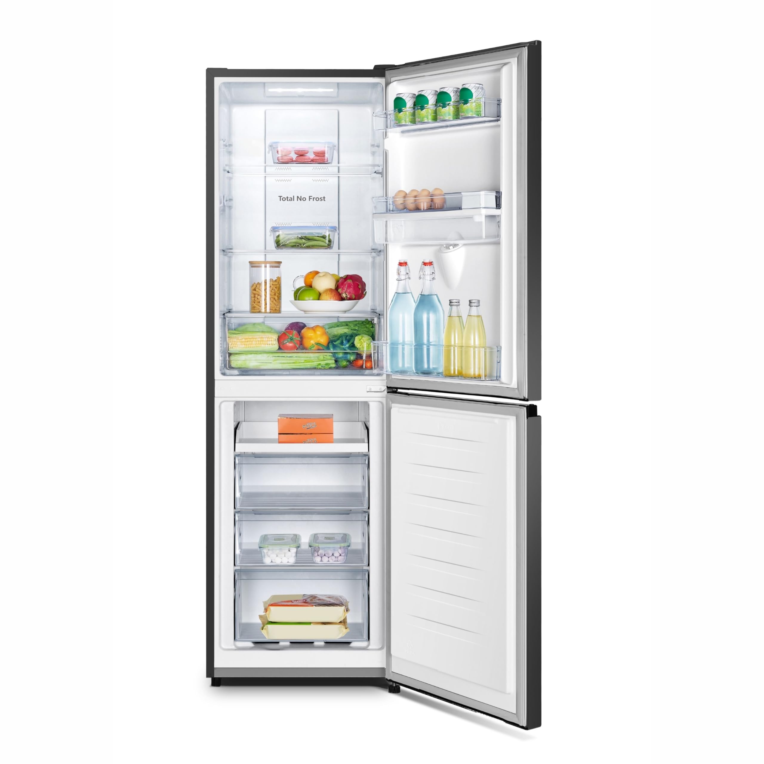 Teknix FFH1825WB 55cm Freestanding 50/50 Fridge Freezer - 256 Litre Capacity - Total No Frost - Non-plumbed Water Dispenser - Black, H182.5 x W55 x D56.2 (cm)