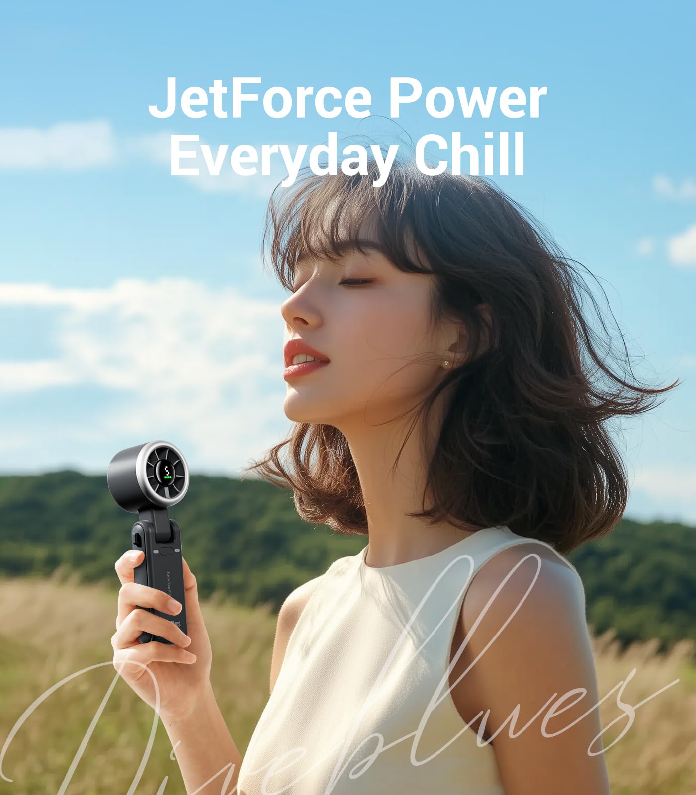 Diveblues Portable Handheld Fan, High-Speed Turbo Portable Fan, LED Display, Up to 12 Hours, 4000mAh Battery, 5 Wind Gear, Rechargeable small Hand Fan for Travel/Commute/Outdoor, Gifts for Women