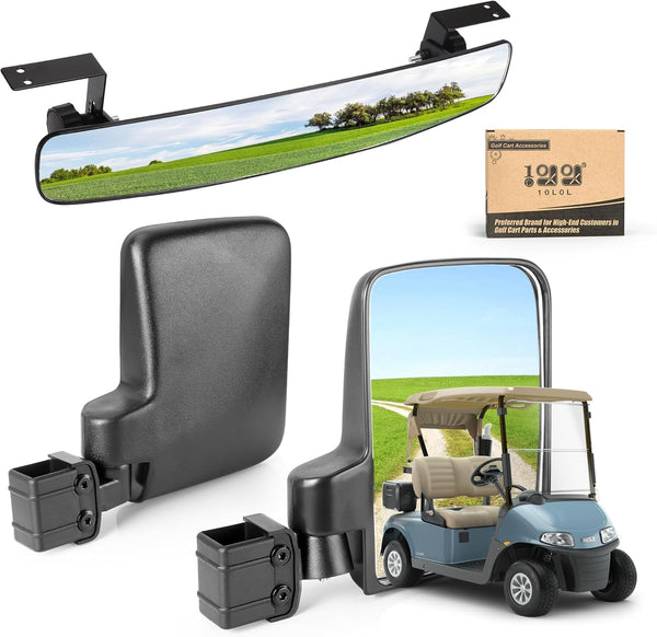 10L0L Newest Golf Cart Mirror Sets -No Drilling & Foldable Side Mirrors,Ultra-Wide Angle Rear View Mirror Adjustable HD Glass Universal for Yamaha
