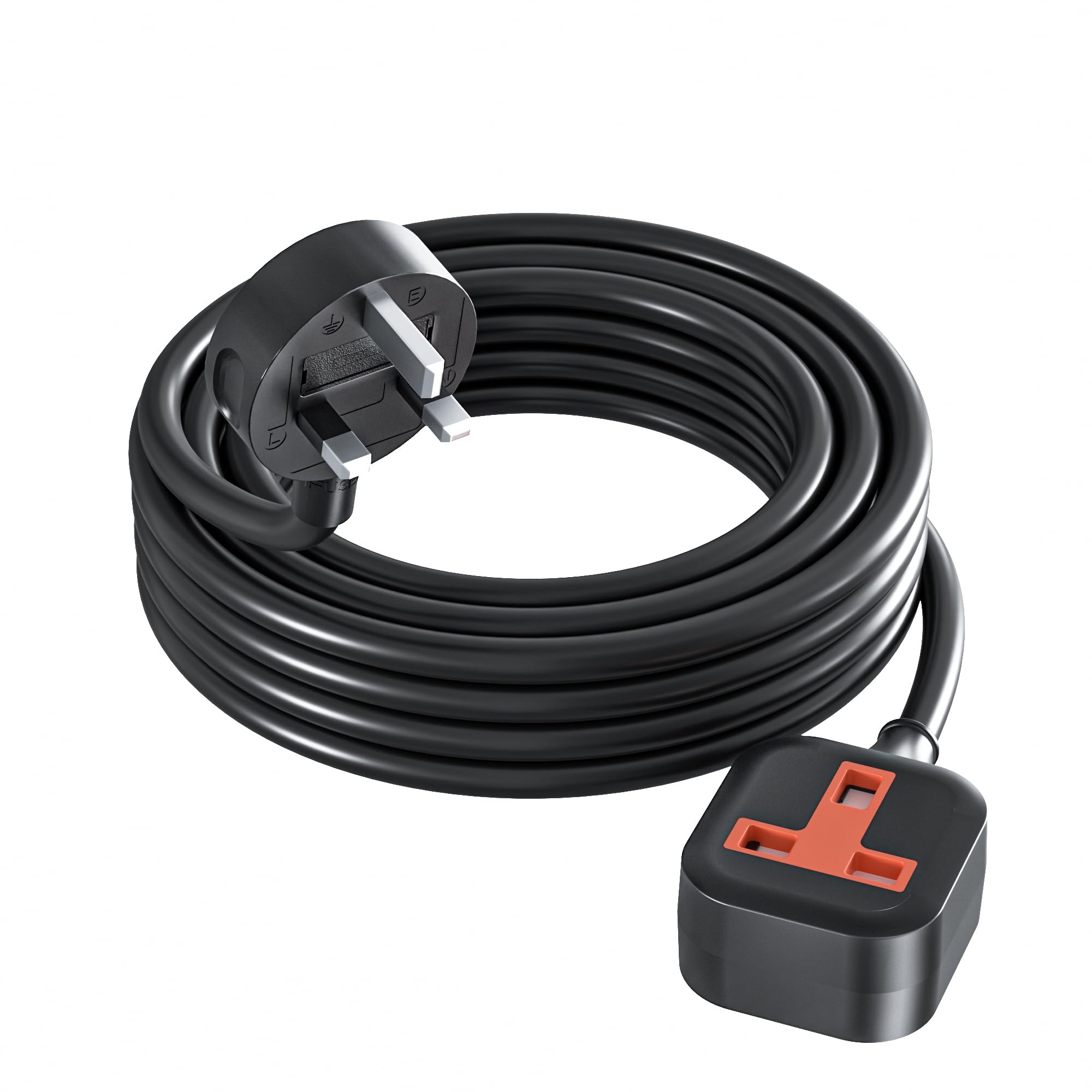 Heavy Duty Extension Lead Outdoor Extension Cord 5 meters Long Power Strip Black Cable Single Plug Socket 13 Amp For Garden，most floors, desktop and more